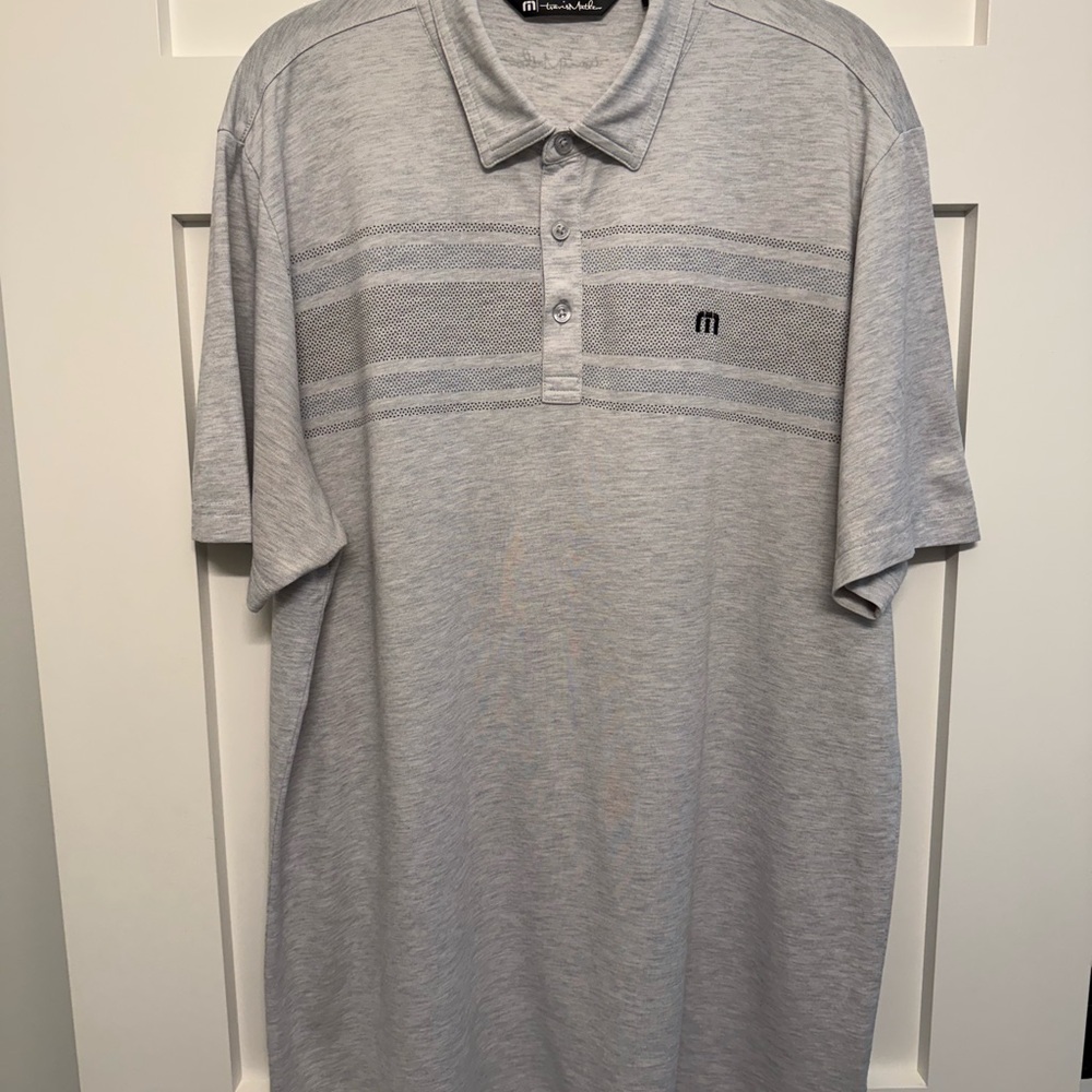 Travis Matthew Men's Light Gray Polo Shirt with Subtle Stripe Detail